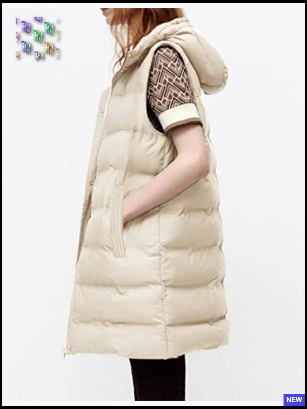 Long Quilted Puffer Vest Sleeveless Hooded Outerwear Jacket Chic Oversized - Picture 3 of 7